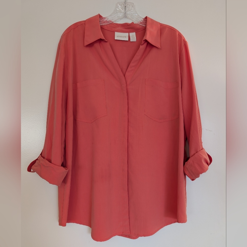 Chico's Coral Pink Button Up Blouse